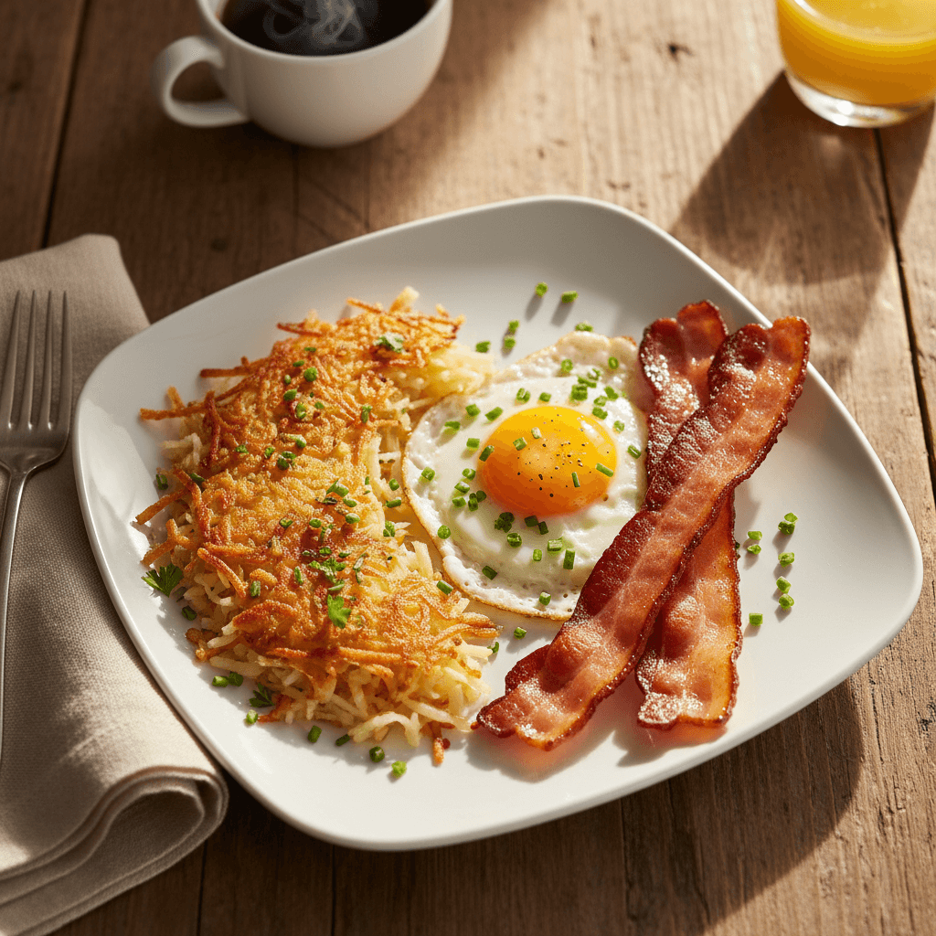 Breakfast plate with eggs and bacon